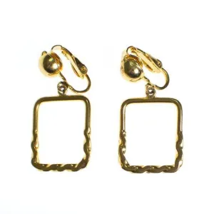 Authentic Vintage Gold Square Geometric Dangling Hoop Earrings Minimalist