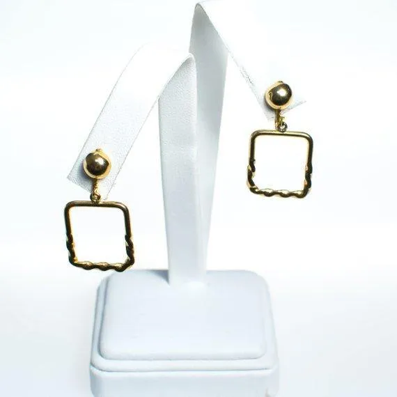 Authentic Vintage Gold Square Geometric Dangling Hoop Earrings Minimalist