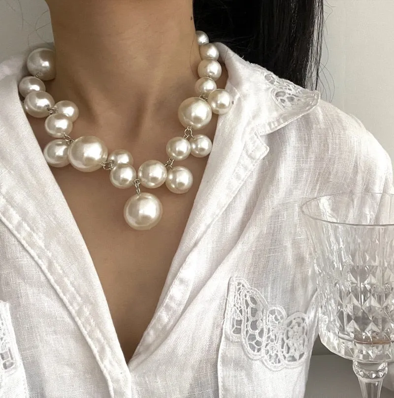 Bead Pearls Pendant Necklace Chain Women Bride Jewelry