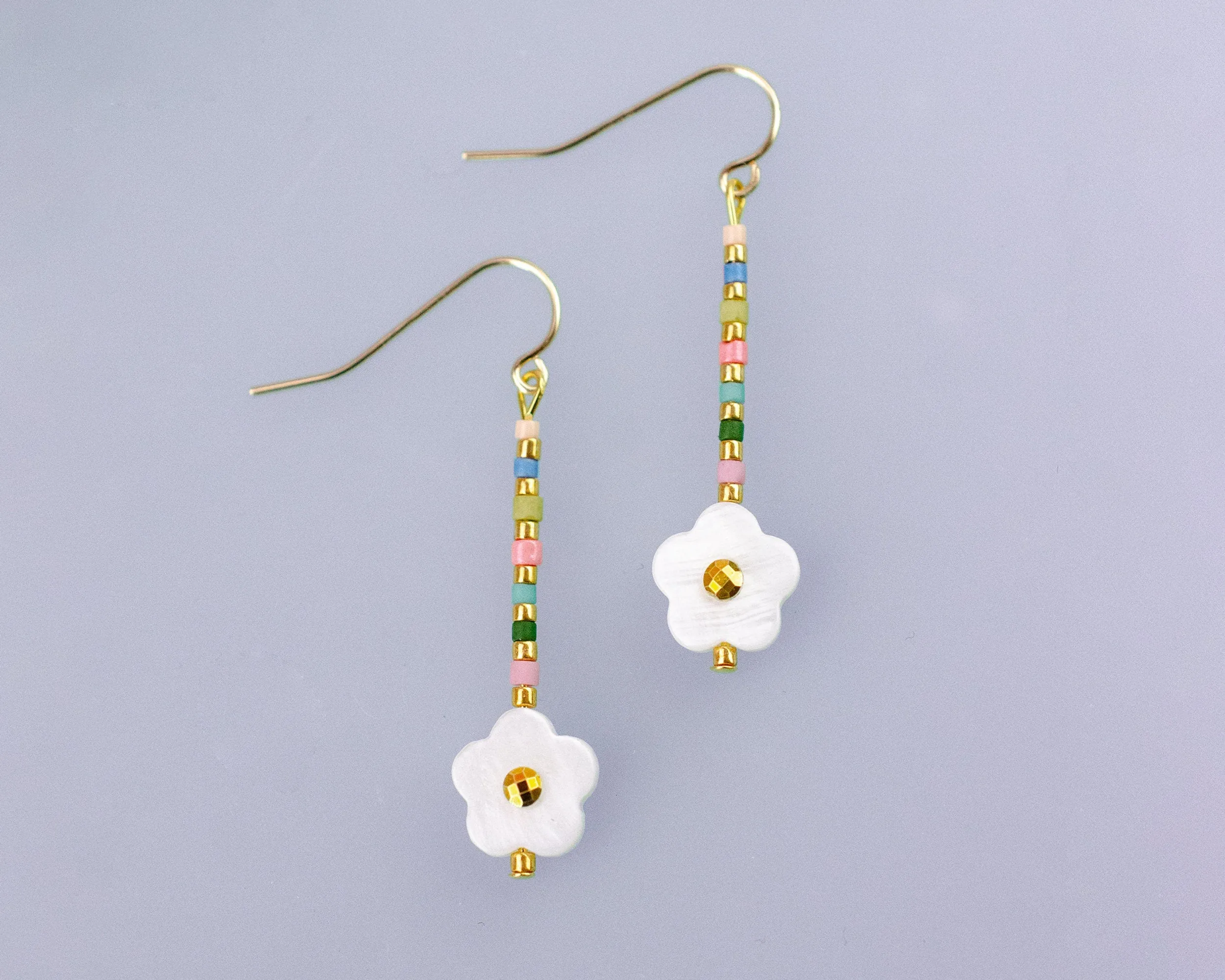 Beaded flower earrings, Flower dangle earrings, colorful dangle earrings, pride earrings, rainbow flower earrings, colorful flower earrings