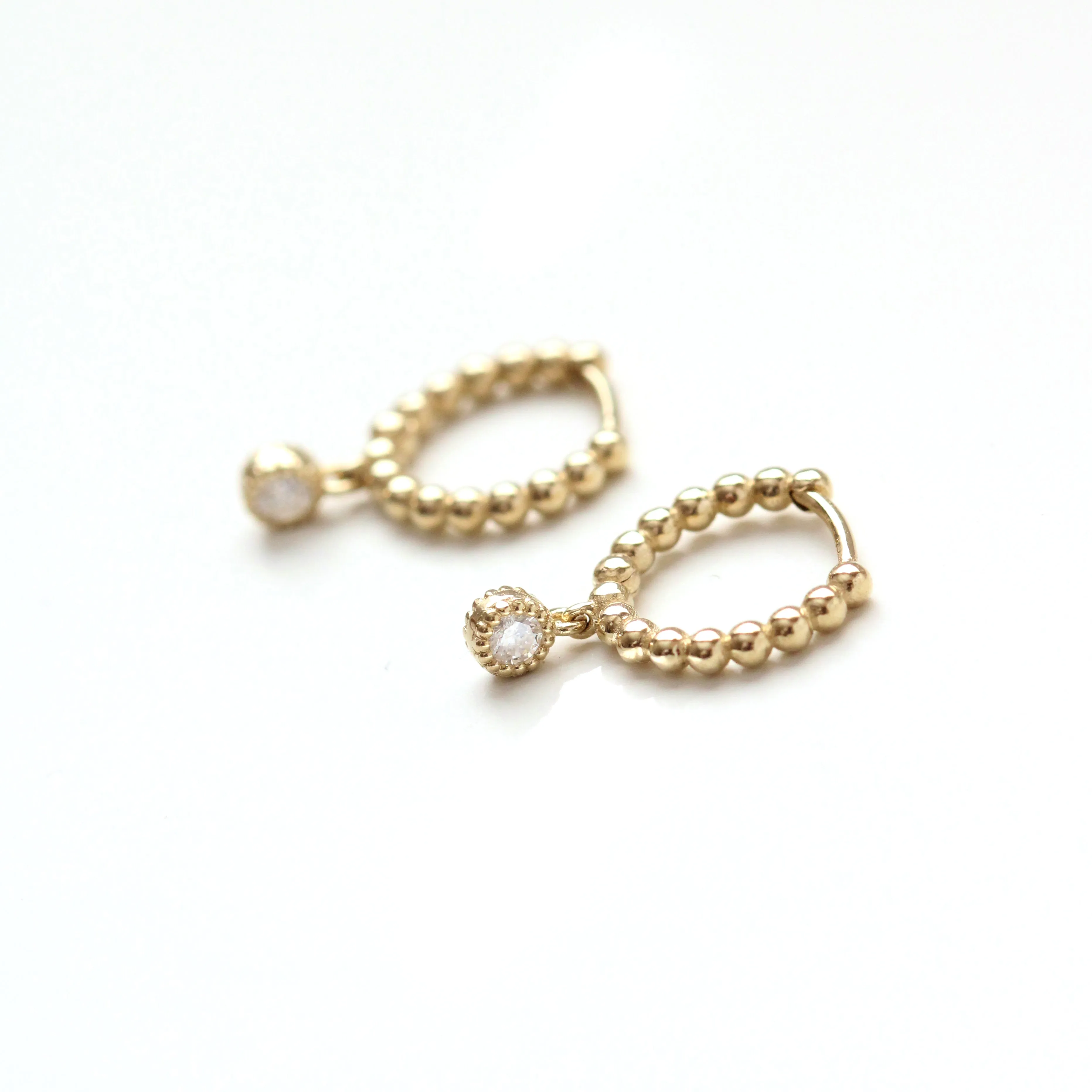 Beaded Hinged Huggies with Diamond Dangle
