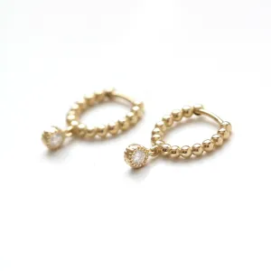 Beaded Hinged Huggies with Diamond Dangle