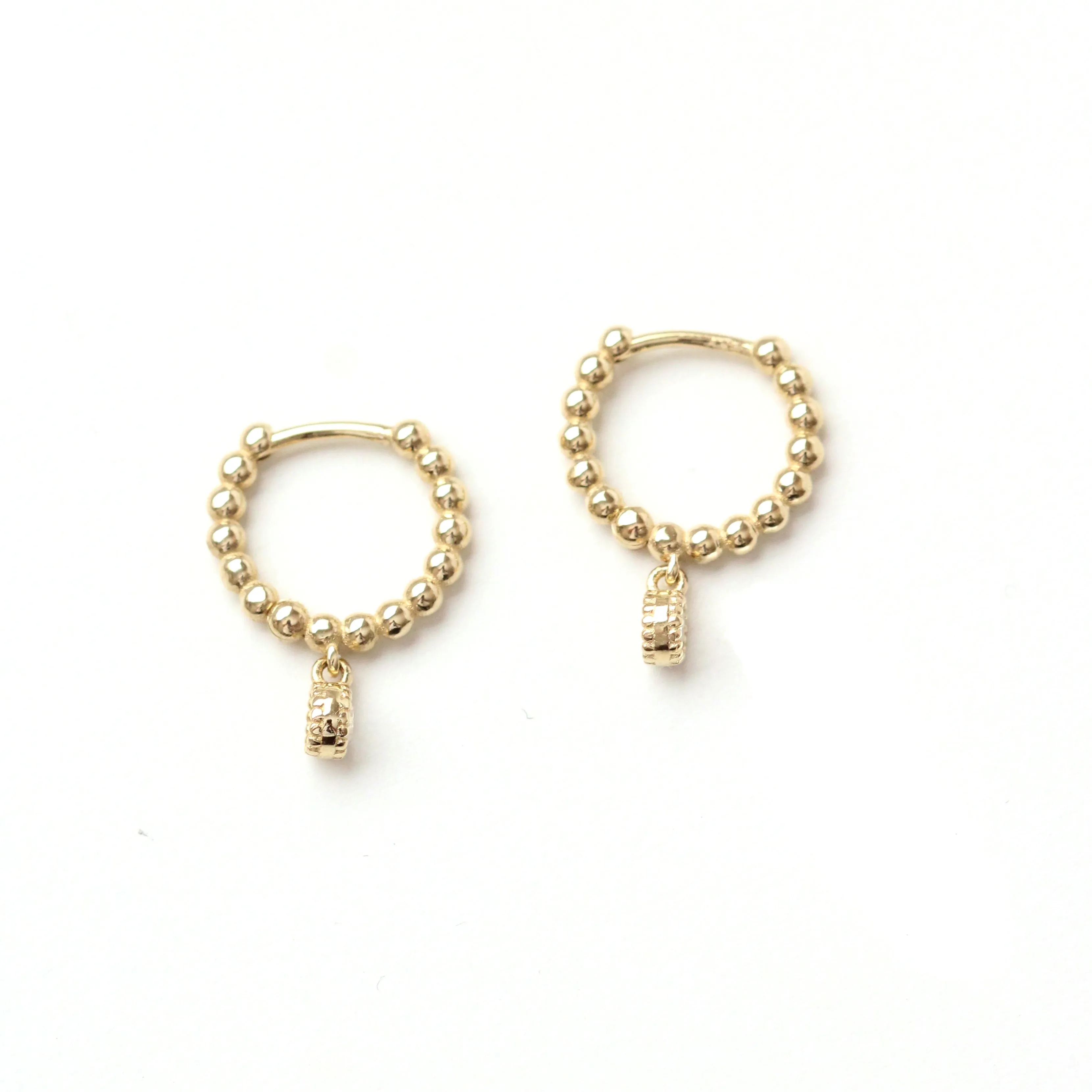 Beaded Hinged Huggies with Diamond Dangle