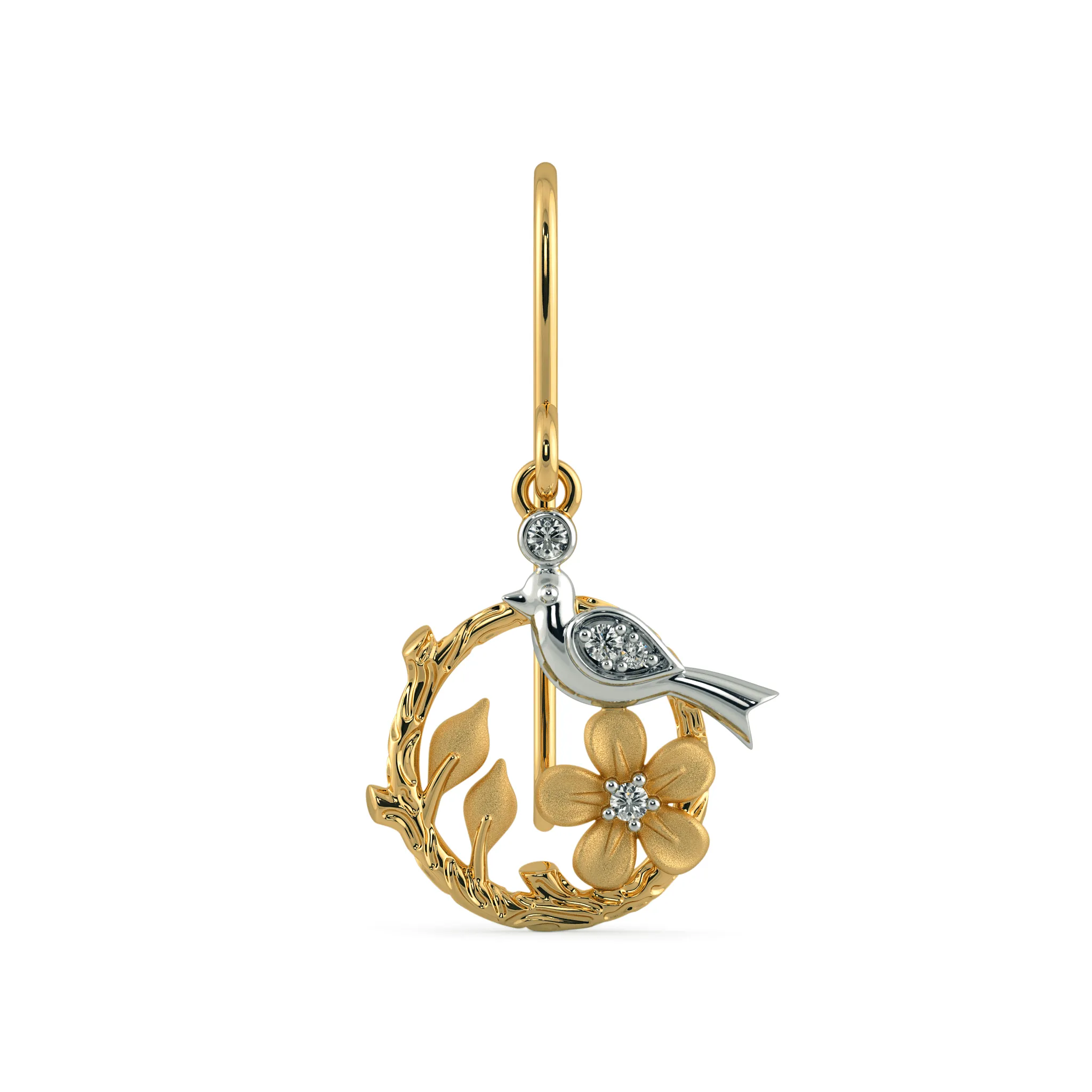 Bird Branch Drop Earrings / Diamond 14k Gold Earrings / Real Diamond Earrings / 14kt Solid Gold Earrings / 2 Earrings Pair