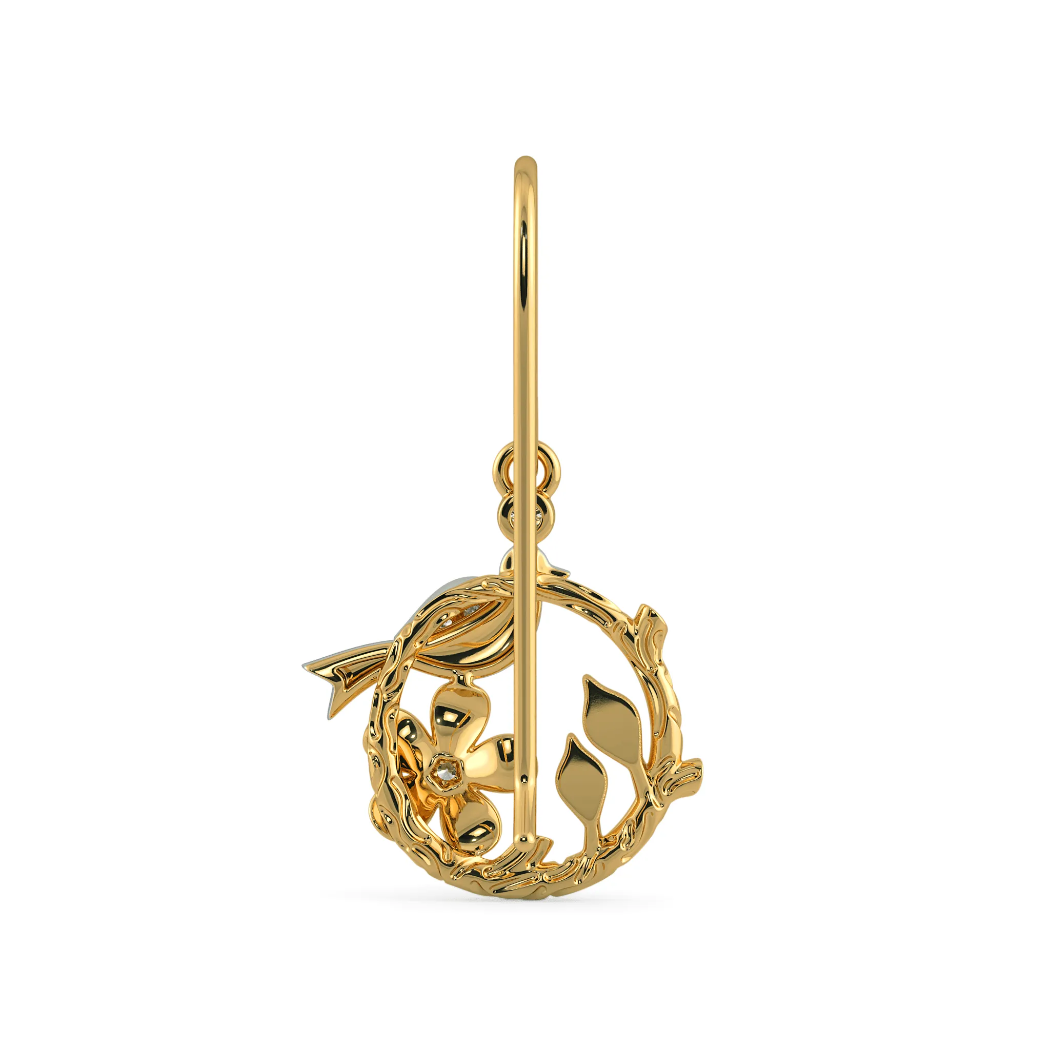 Bird Branch Drop Earrings / Diamond 14k Gold Earrings / Real Diamond Earrings / 14kt Solid Gold Earrings / 2 Earrings Pair