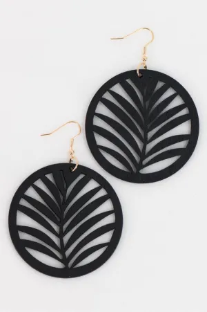Boho Palm Leaf Round Wood Earrings