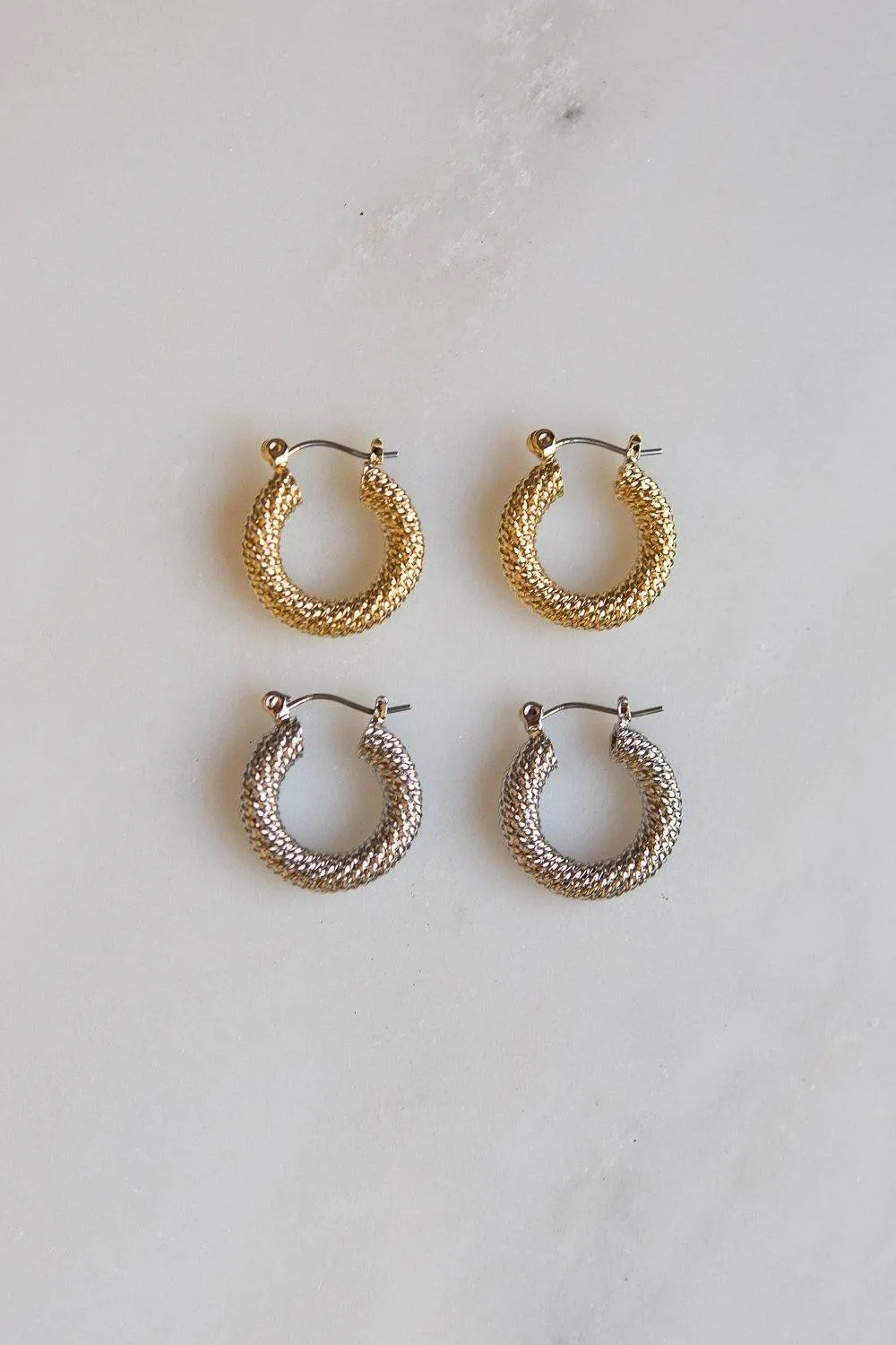 Braided Twist Hoop Earrings (Silver)