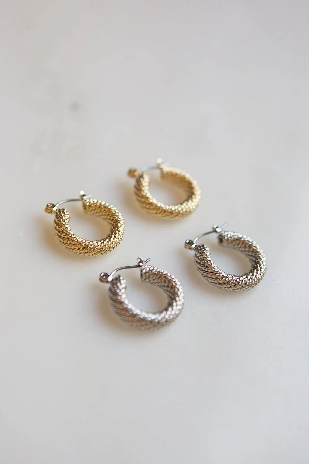 Braided Twist Hoop Earrings (Silver)