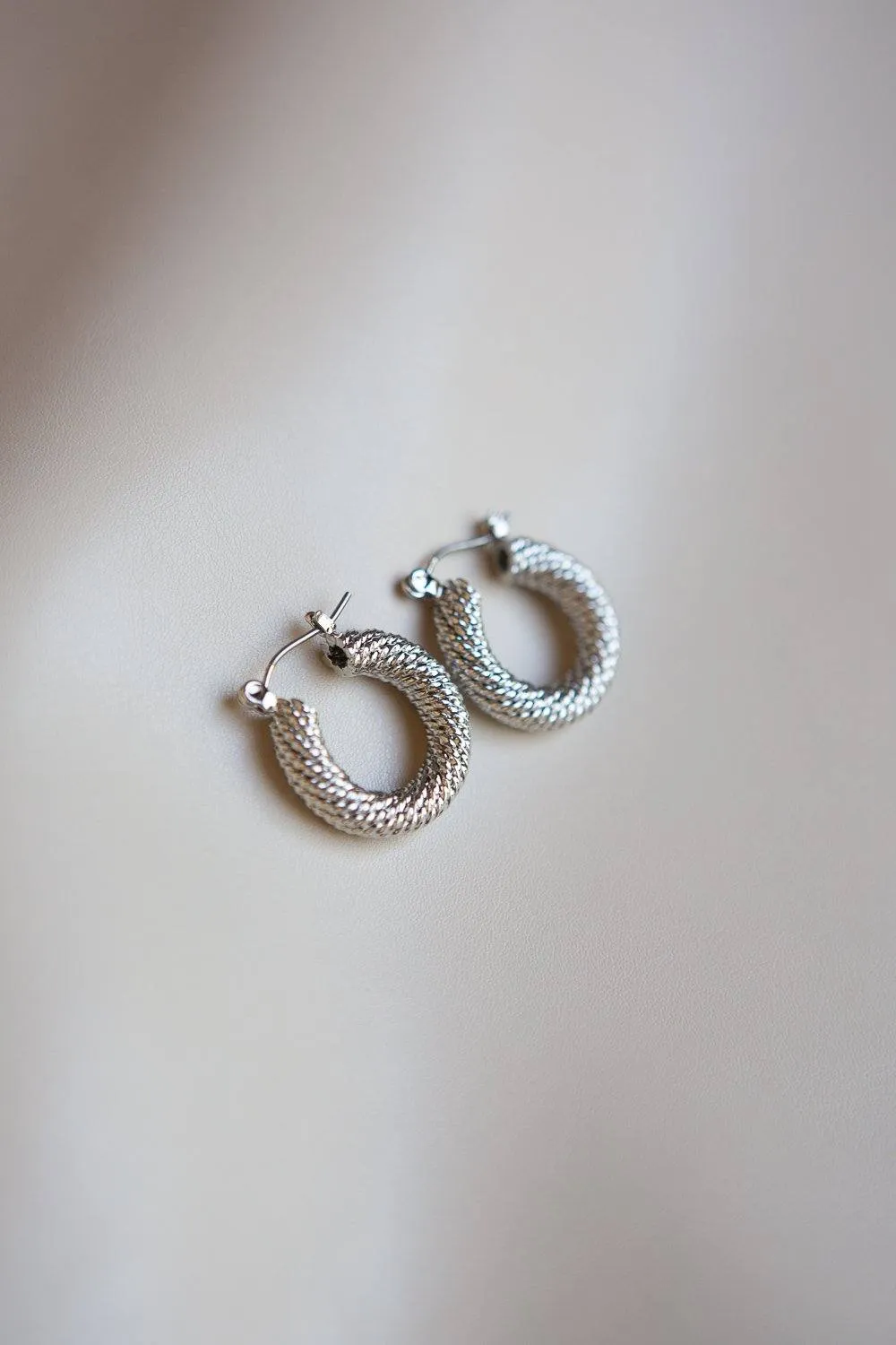 Braided Twist Hoop Earrings (Silver)