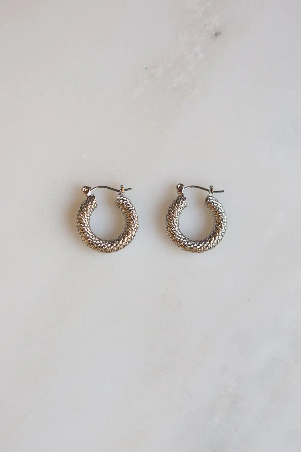 Braided Twist Hoop Earrings (Silver)