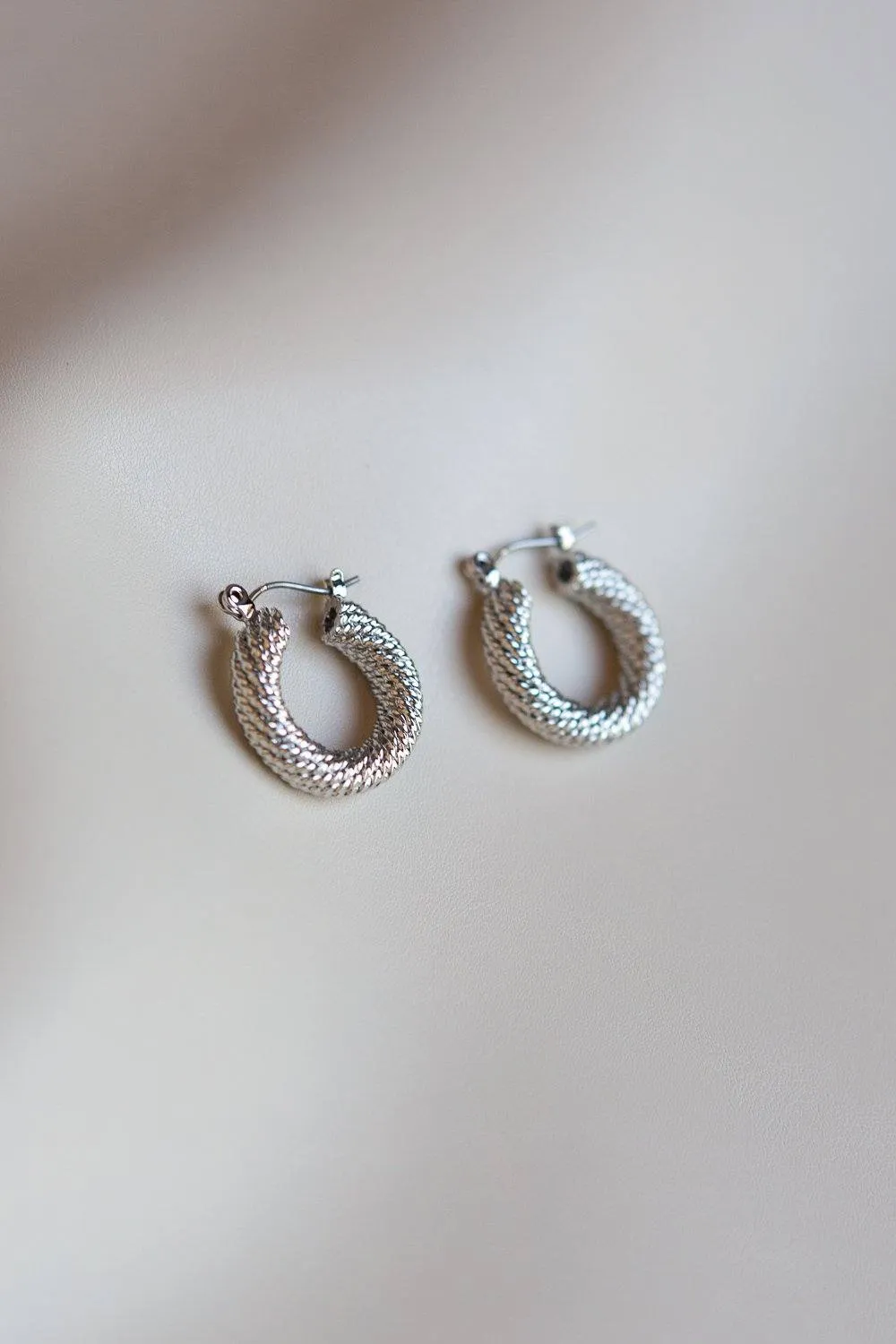 Braided Twist Hoop Earrings (Silver)