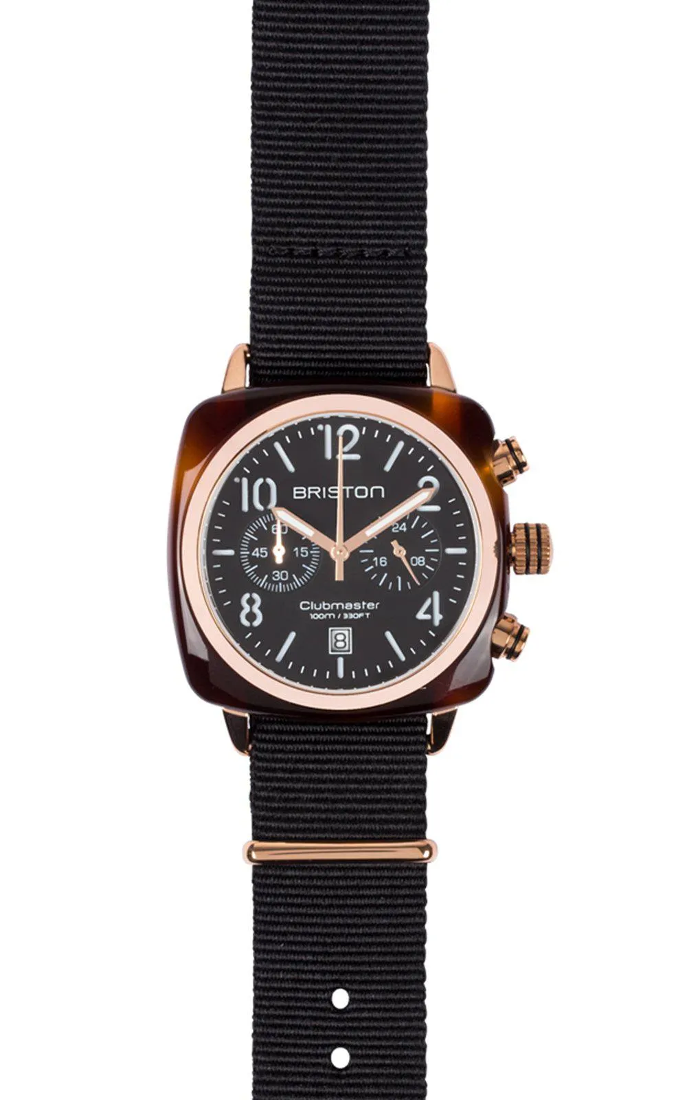 Briston Clubmaster Classic Acetate Chronograph Black Dial Rose Gold 40mm