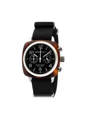 Briston Clubmaster Classic Acetate Chronograph Tortoise Shell Black Dial and Black Nato Strap 40mm