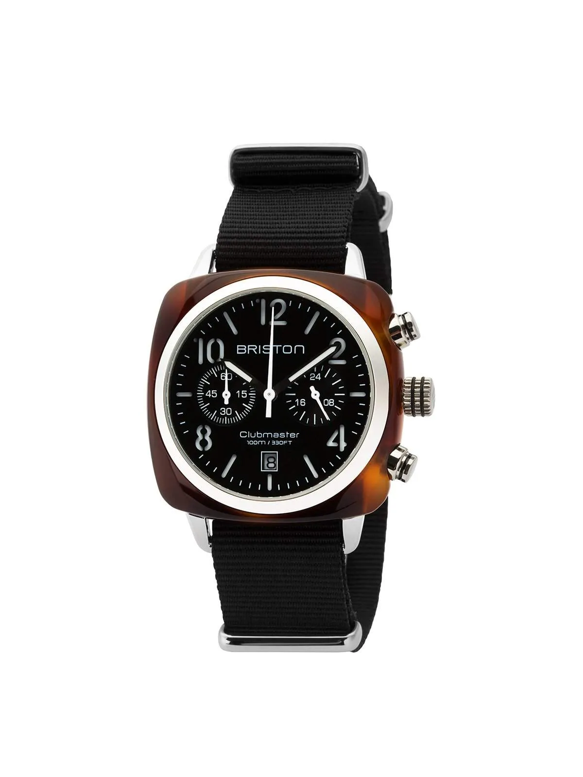 Briston Clubmaster Classic Acetate Chronograph Tortoise Shell Black Dial and Black Nato Strap 40mm