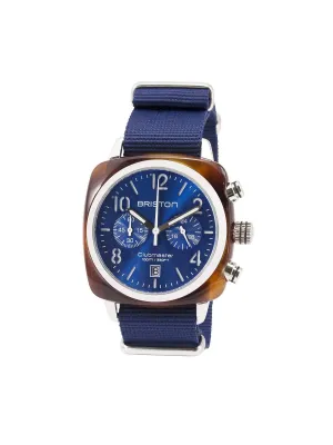 Briston Clubmaster Classic Acetate Chronograph Tortoise Shell Blue Sunray Dial 40mm