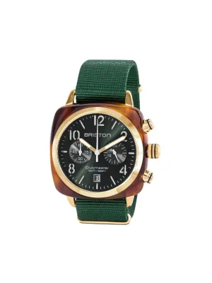 Briston Clubmaster Classic Acetate Chronograph Tortoise Shell Gold Green Sunray Dial 40mm