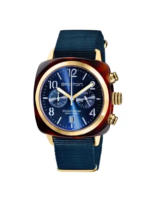 Briston Clubmaster Classic Acetate Chronograph Yellow Gold Midnight Blue Sunray 40mm