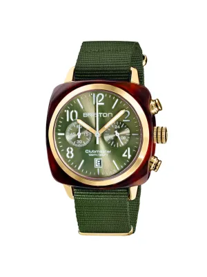 Briston Clubmaster Classic Acetate Chronograph Yellow Gold Olive Sunray 40mm