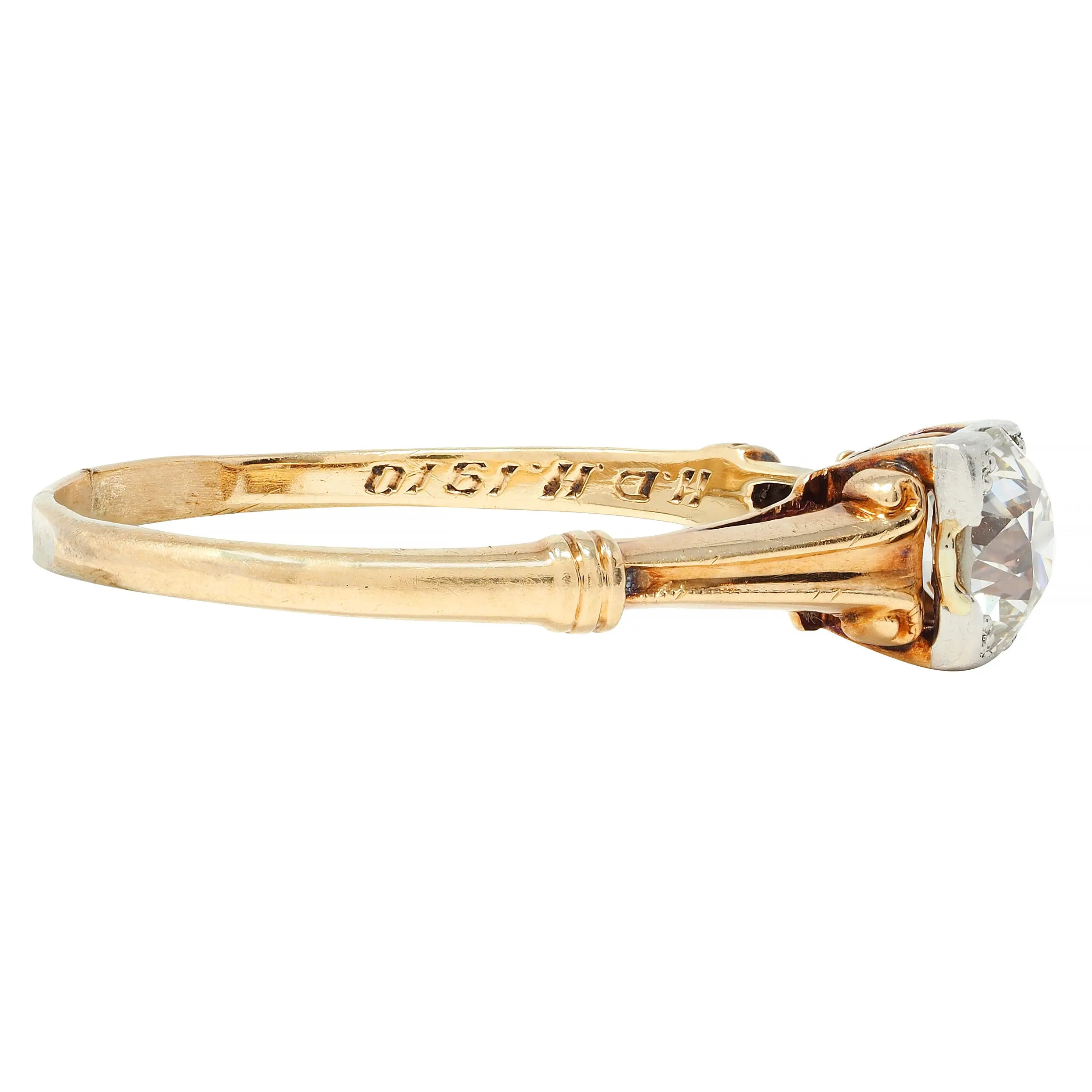 Brogan Co. Edwardian 1910 0.70 CTW Platinum 14 Karat Gold Fleur-De-Lis Antique Engagement Ring