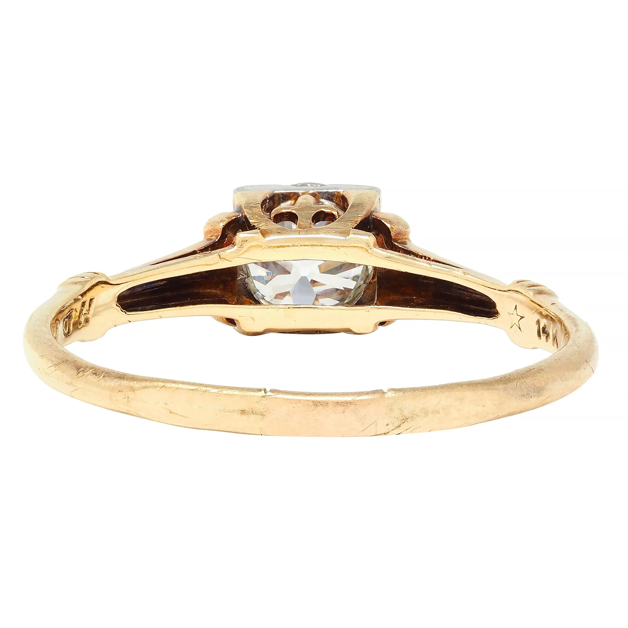 Brogan Co. Edwardian 1910 0.70 CTW Platinum 14 Karat Gold Fleur-De-Lis Antique Engagement Ring