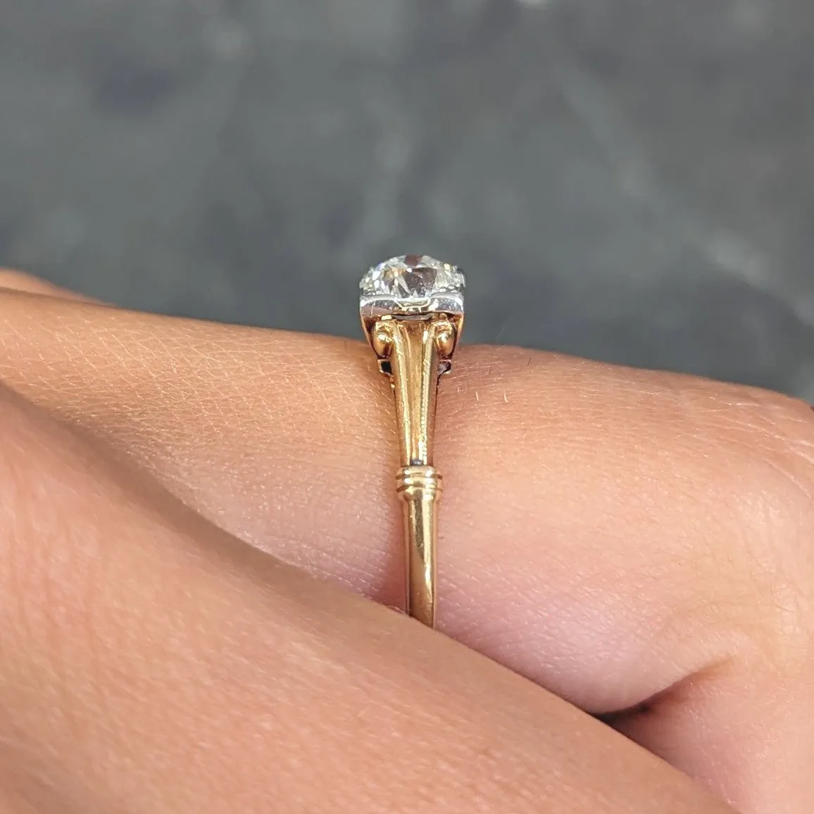 Brogan Co. Edwardian 1910 0.70 CTW Platinum 14 Karat Gold Fleur-De-Lis Antique Engagement Ring