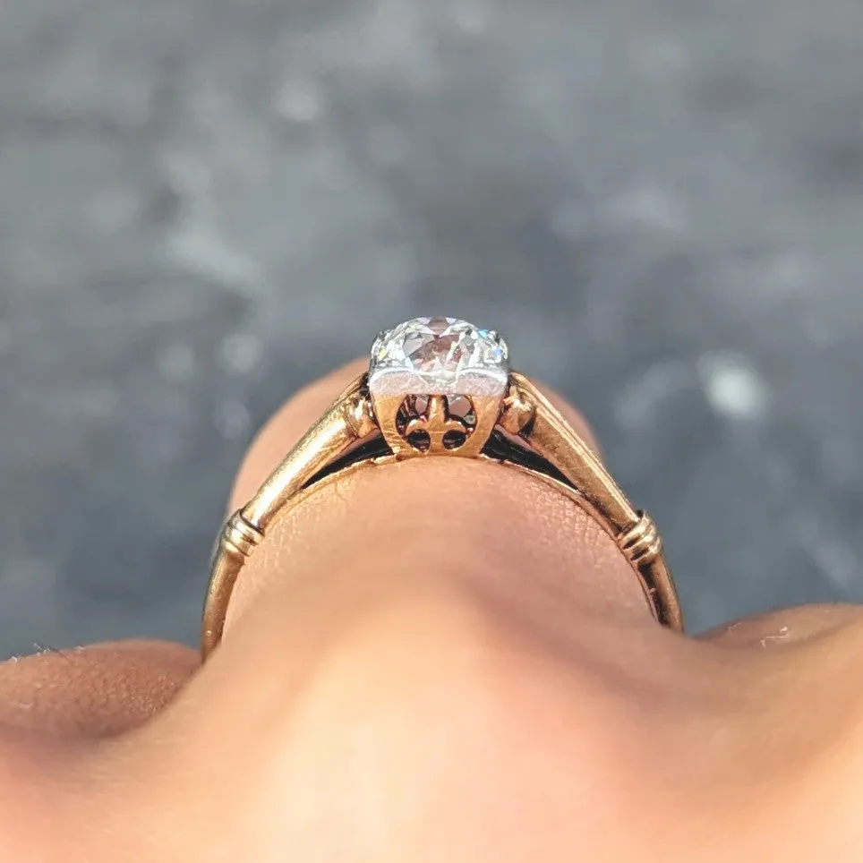 Brogan Co. Edwardian 1910 0.70 CTW Platinum 14 Karat Gold Fleur-De-Lis Antique Engagement Ring