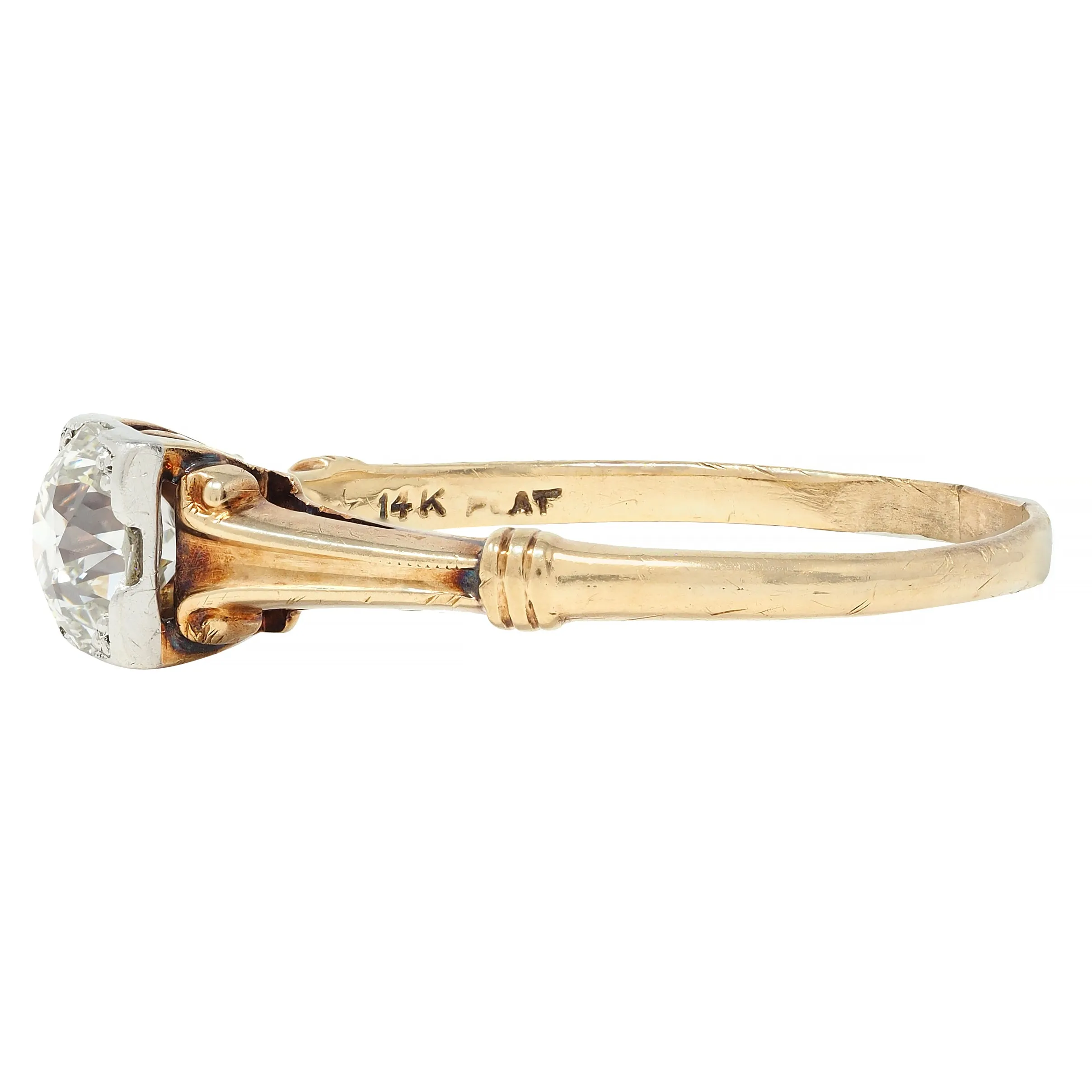 Brogan Co. Edwardian 1910 0.70 CTW Platinum 14 Karat Gold Fleur-De-Lis Antique Engagement Ring