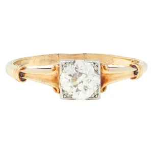 Brogan Co. Edwardian 1910 0.70 CTW Platinum 14 Karat Gold Fleur-De-Lis Antique Engagement Ring