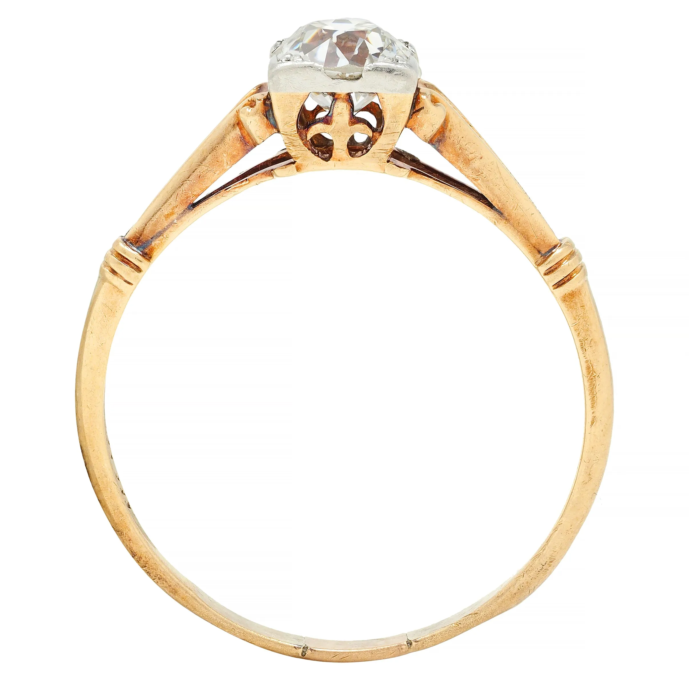 Brogan Co. Edwardian 1910 0.70 CTW Platinum 14 Karat Gold Fleur-De-Lis Antique Engagement Ring