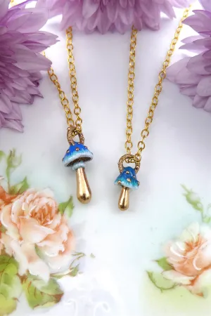 Bronze Blue Toadstool Mushroom Necklaces