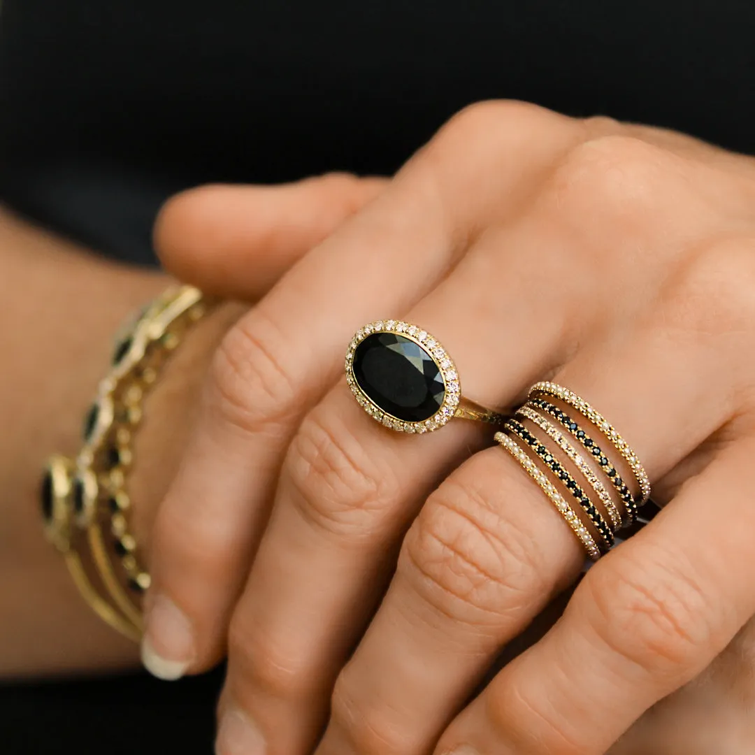 Brushed Basket Cocktail Ring in Black Spinel