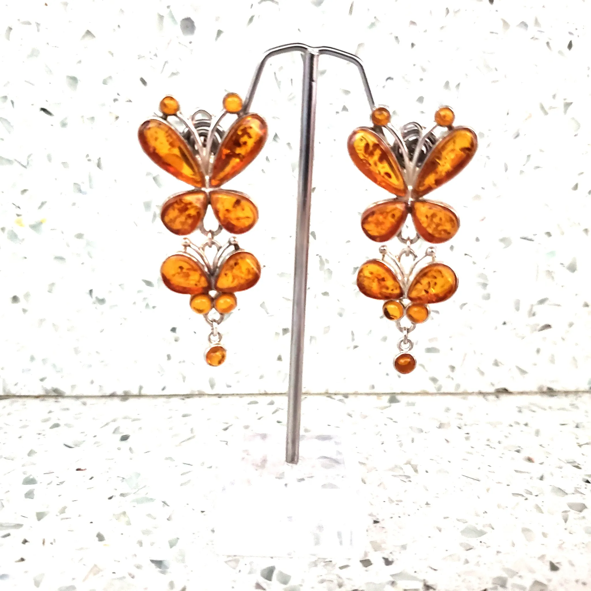 Butterfly Honey Amber & Sterling Silver Earrings