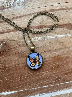 Butterfly Watercolor Hand Painted Necklace, Original Art Pendant, Special Gifts for Her