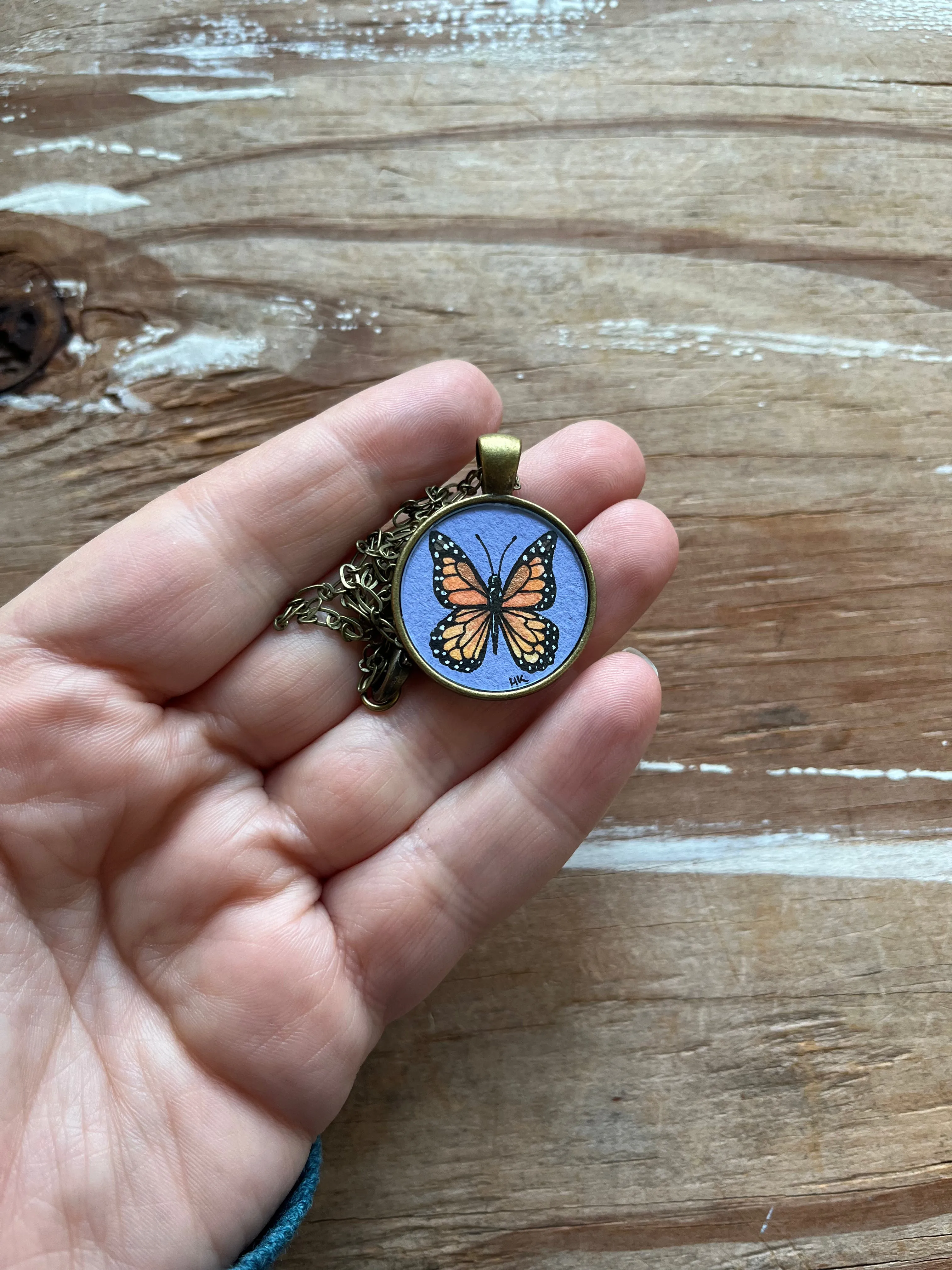 Butterfly Watercolor Hand Painted Necklace, Original Art Pendant, Special Gifts for Her
