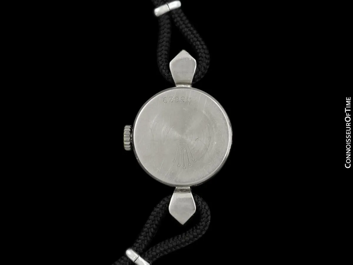 c. 1957 Rolex Orchid Ladies Vintage Watch, 18K White Gold - Rare & Beautiful Crown Design