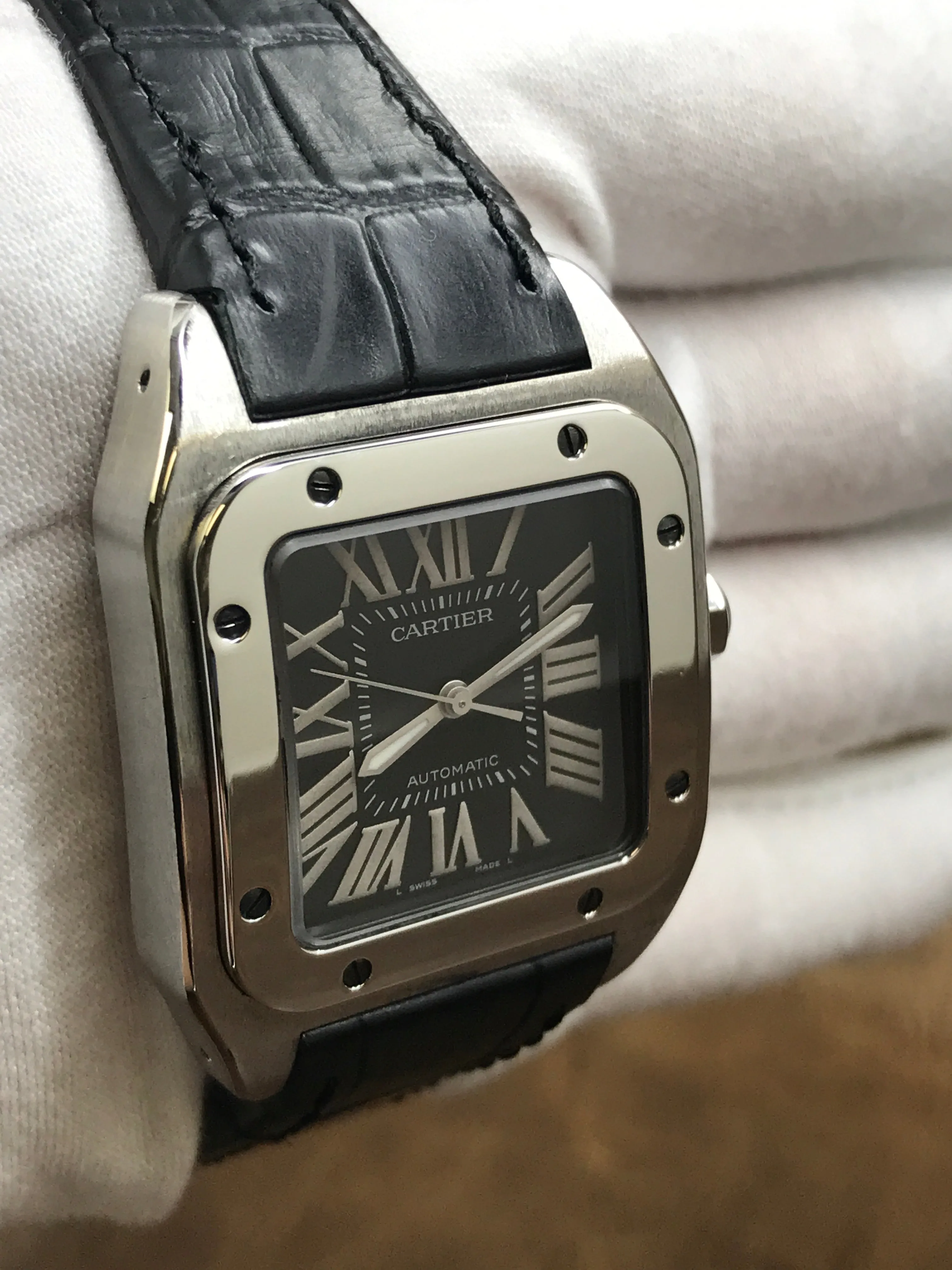 Cartier Santos 100 Midsize 2878 Black Dial Automatic Watch