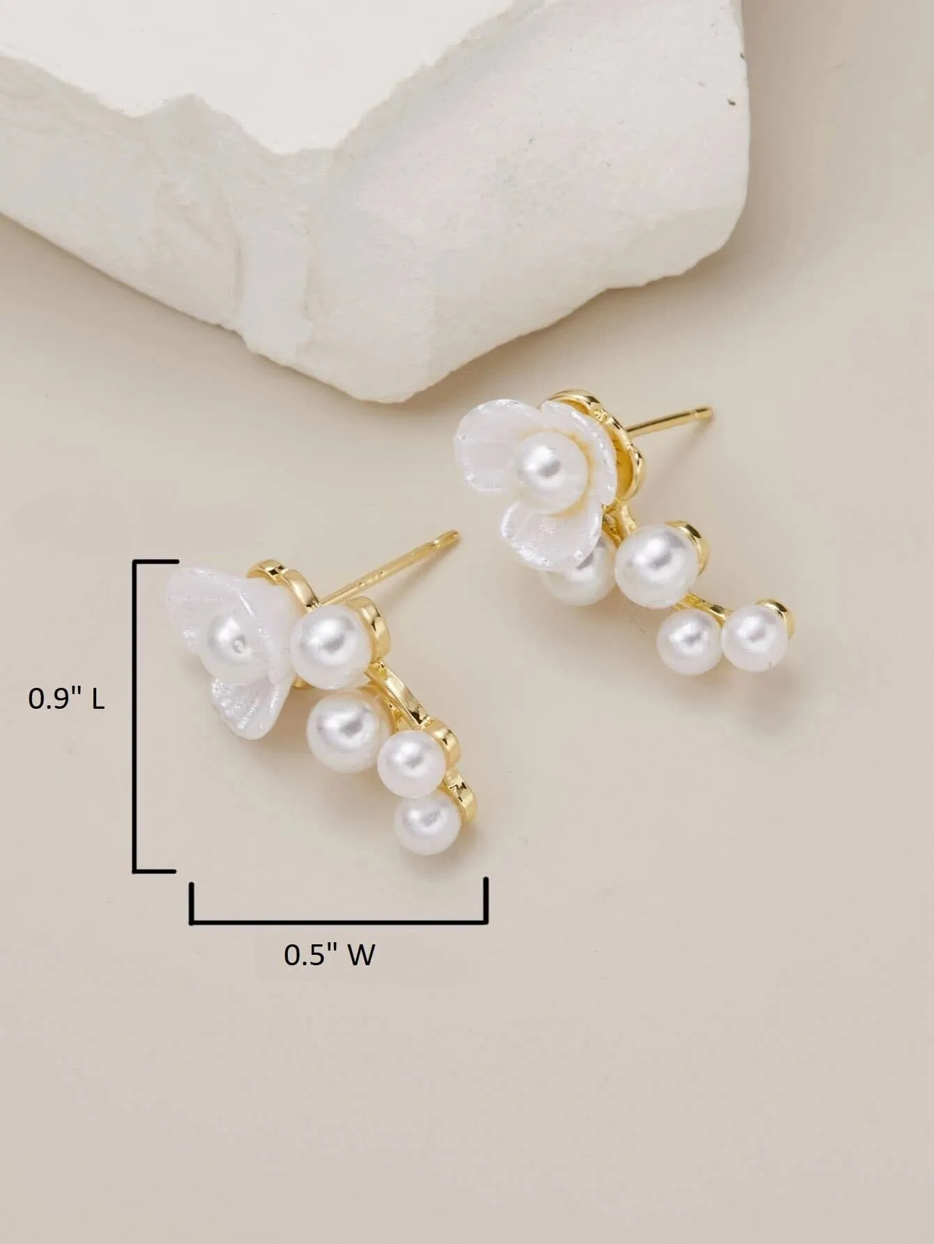 Carved Seashell 925 Silver Post Ear Climbers Earrings, White Pearl Boho Wedding Bridal Hawaii Flower Ear Climber Stud Earrings