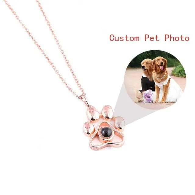 Cat Dog Paw Pendant 100 languages I Love YOU Projection Necklaces