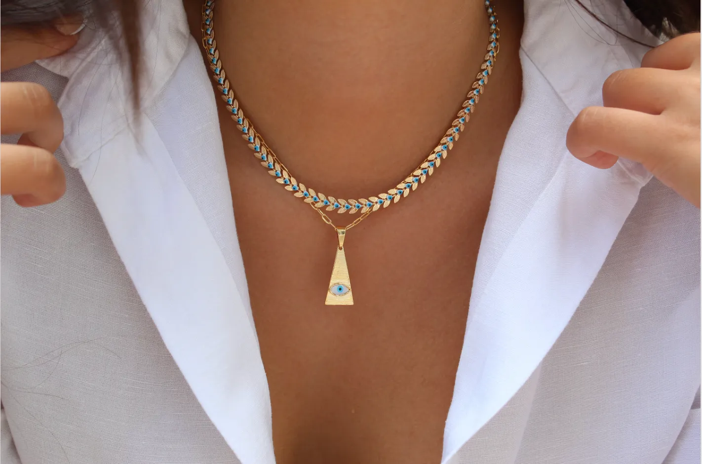 Chevron Evil Eye Choker Necklaces