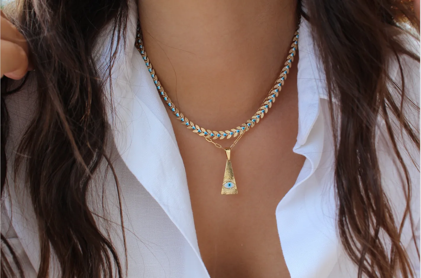 Chevron Evil Eye Choker Necklaces