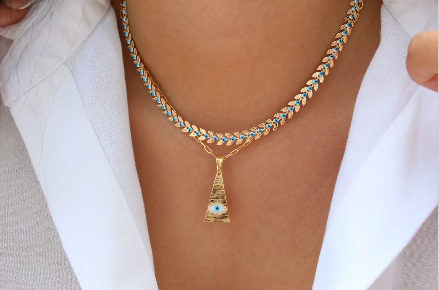 Chevron Evil Eye Choker Necklaces
