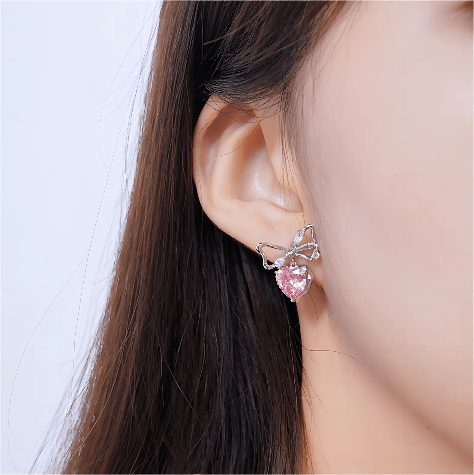 Chic CZ Inlaid Crystal Bowknot Heart Dangle Earrings