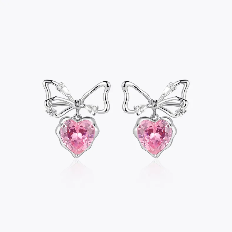 Chic CZ Inlaid Crystal Bowknot Heart Dangle Earrings