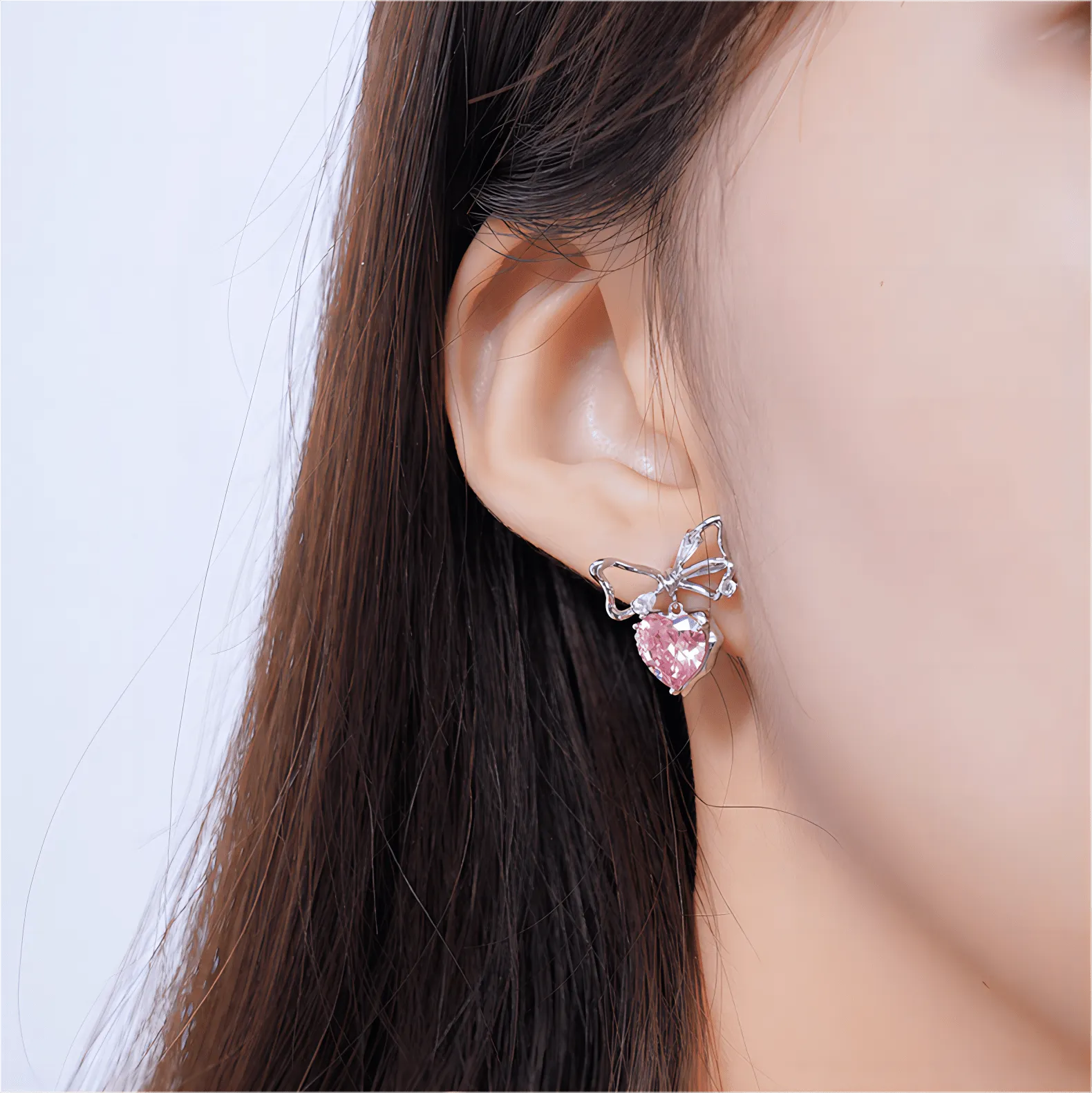 Chic CZ Inlaid Crystal Bowknot Heart Dangle Earrings