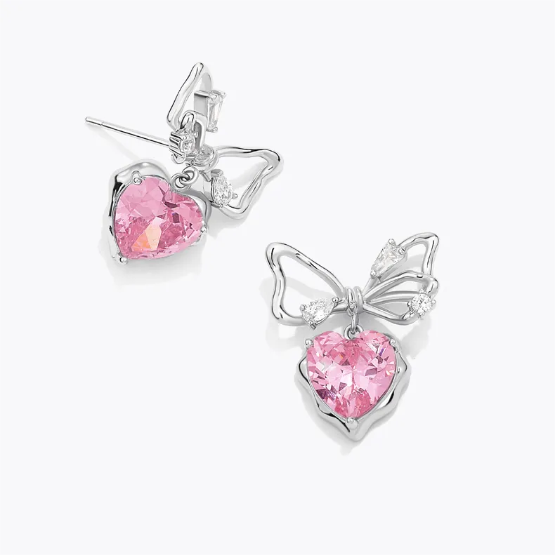 Chic CZ Inlaid Crystal Bowknot Heart Dangle Earrings
