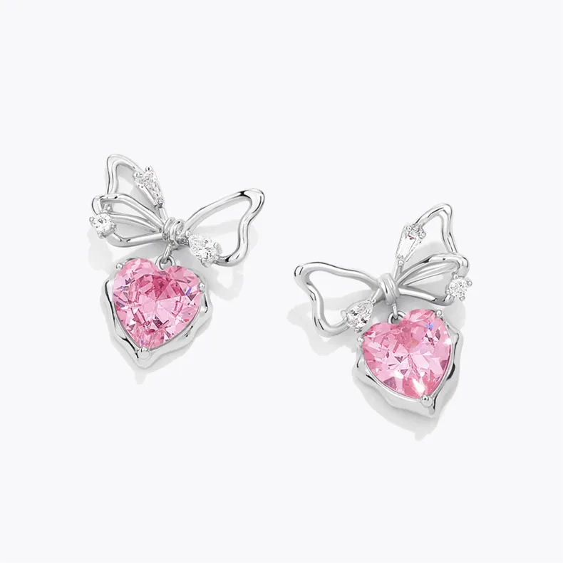 Chic CZ Inlaid Crystal Bowknot Heart Dangle Earrings