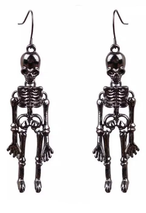 Chrome Black Skeleton Dangle Earrings