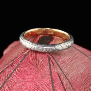 Circa 1899 - Antique Victorian Engraved Platinum And 18K Yellow Gold Wedding Band - Size 5 1/4