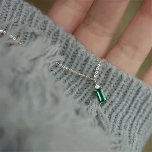 Classic Green Square Pendant Necklace Silver Chain Women Jewelry