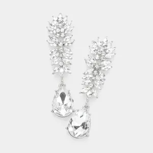 Clear Crystal Stone Cluster Dangle Pageant Earrings | Prom Earrings |  382447